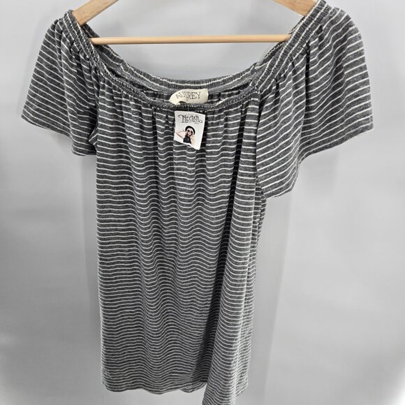 Nectar Audrey 3+1 Gray White Striped Off Shoulder Cotton Blend Mini Dress Medium - Picture 1 of 9